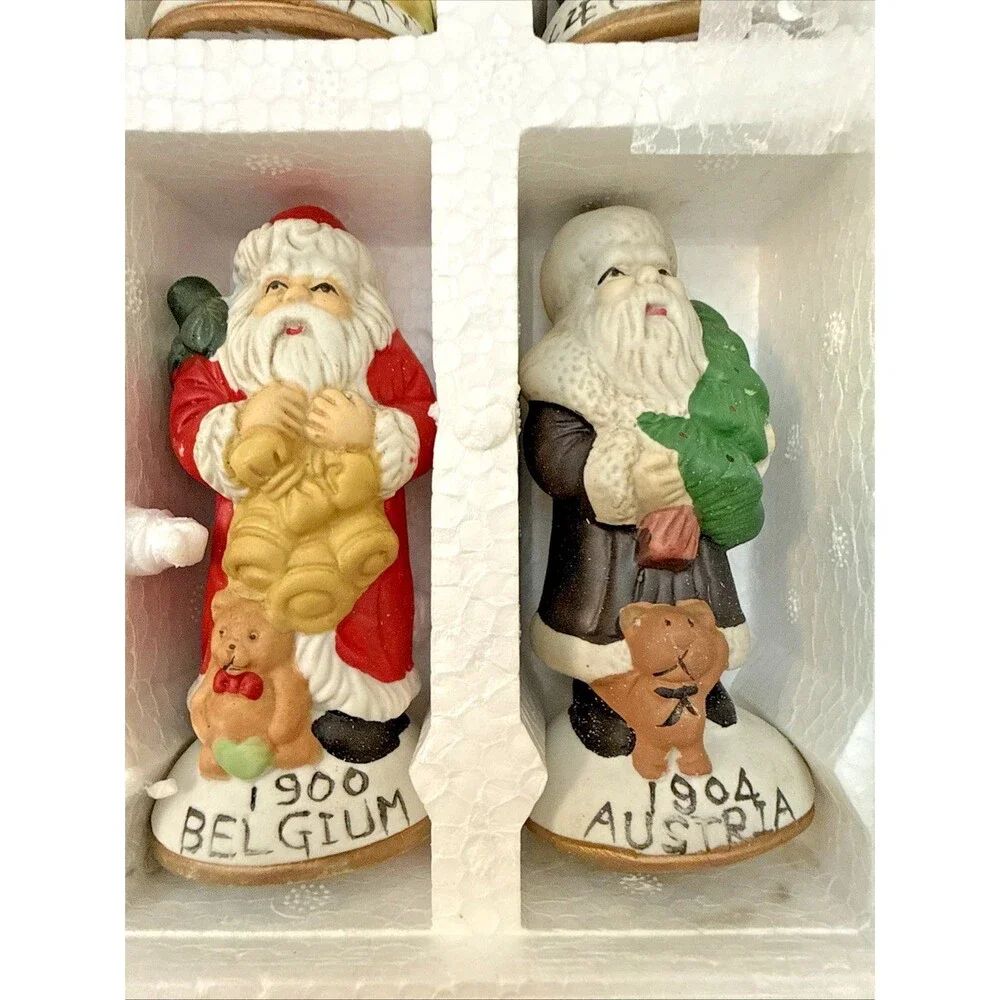 Vintage Set Of Santas From Around the World Porcelain  Handpainted 12 Set w/ Box